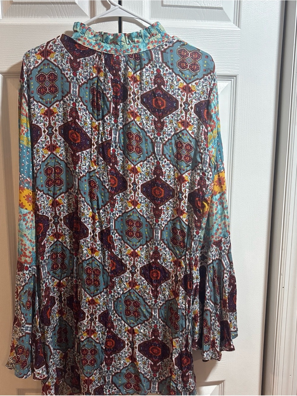 Umgee M Multicolor Boho Print Long Sleeve Tunic Blouse Boho Artsy Festival - Picture 5 of 6